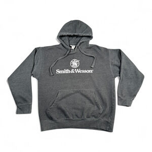 Vintage Smith Wesson Sweater Adult MEDIUM Gray Hoodie Firearms Promo Logo Y2K